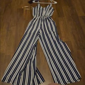 Navy striped long romper